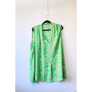 Rose + Olive 2X Green floral paisley sleeveless top blouse office casual